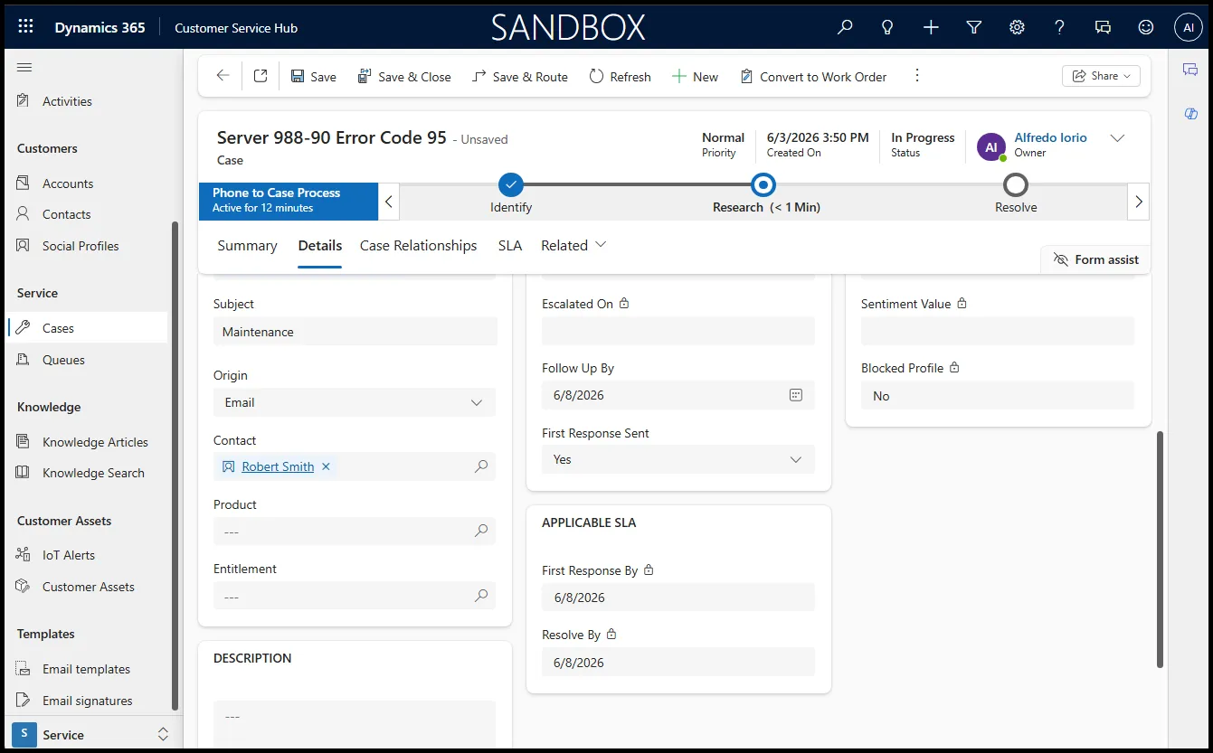 Applicable SLAs on a Dynamics 365 Customer Service case form