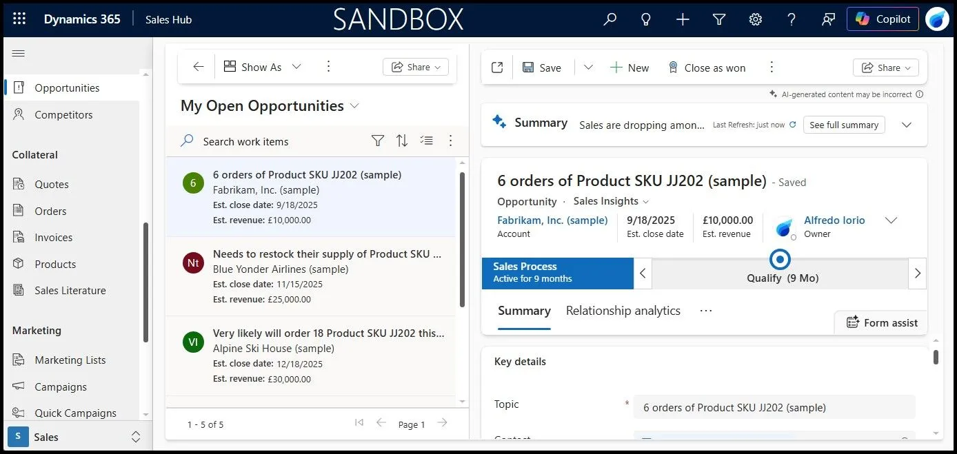 Opportunities in Dynamics 365 Sales