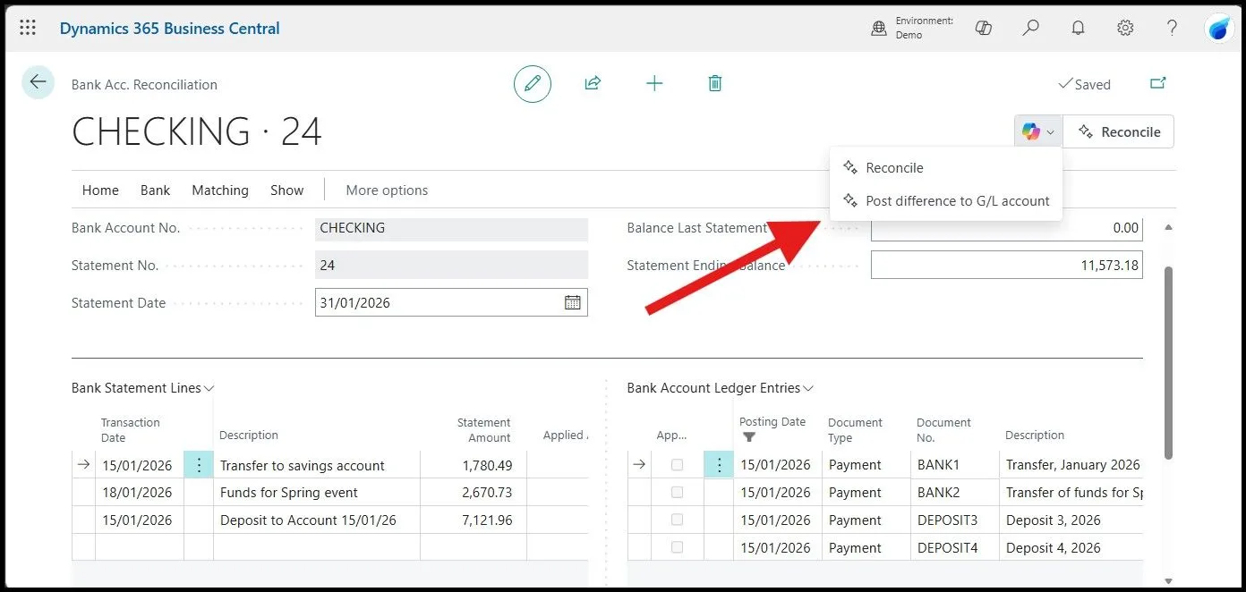 Bank Account Reconciliation in Business Central