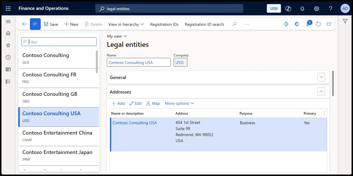 Legal entities in Dynamics 365