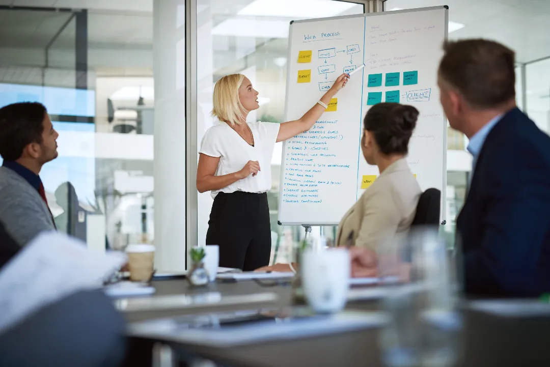 Employees in a meeting room doing training