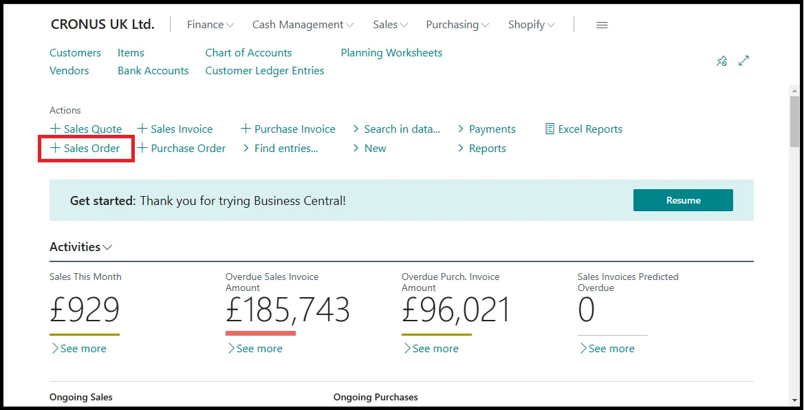 New sales order action