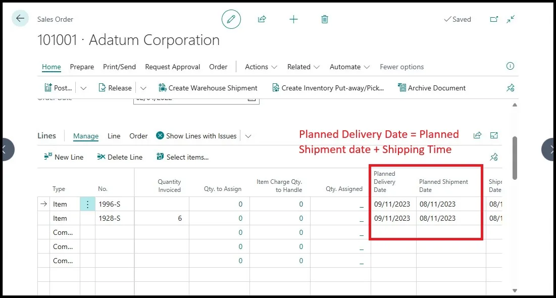 Sales Order Page