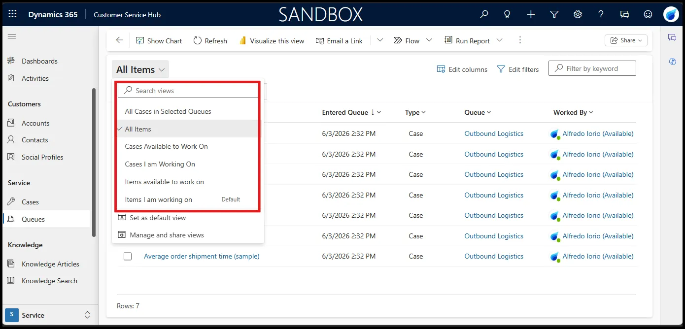 Queue item views and filters in Dynamics 365 Customer Service