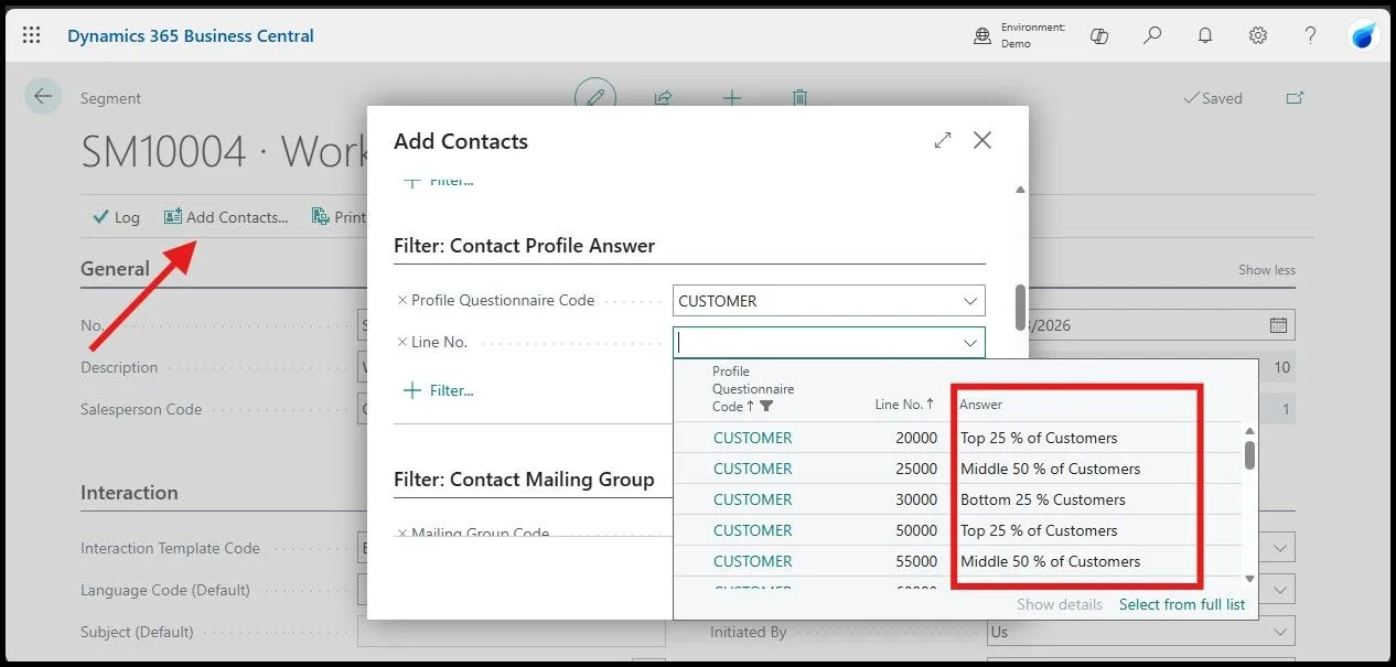 Adding contacts to segments via profile answers