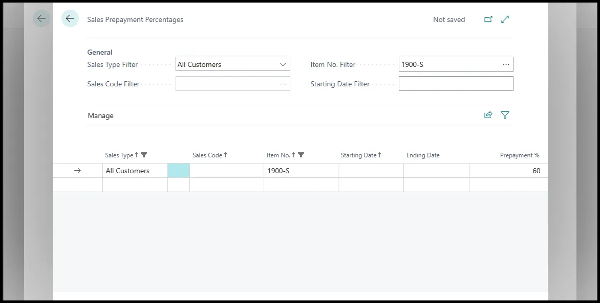 Setting up sales prepayment