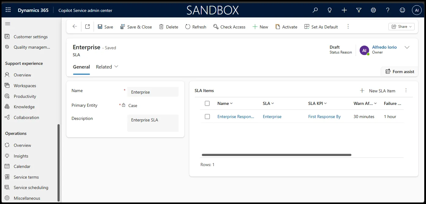 SLA Items in Dynamics 365 Customer Service