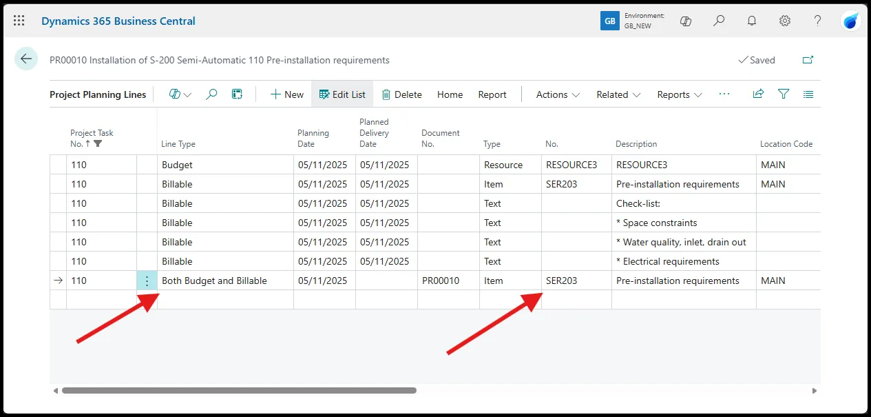 Project Planning Line: Both Budget and Billable
