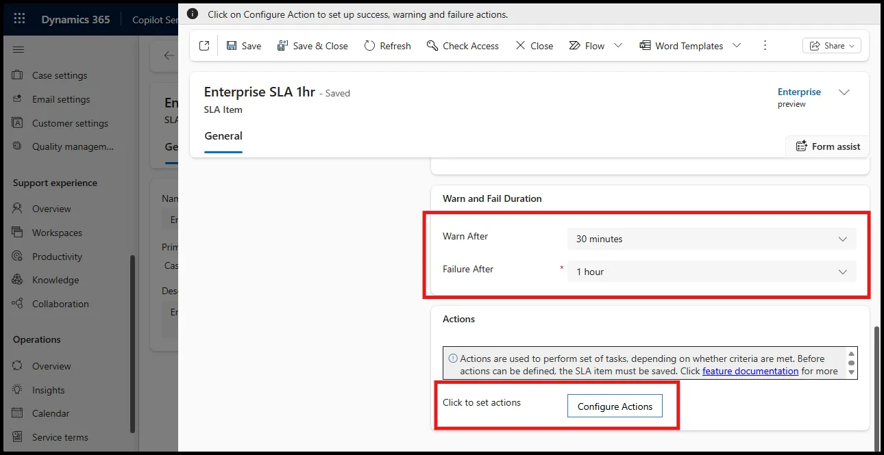 SLA Item with Warn After and Failure After duration fields