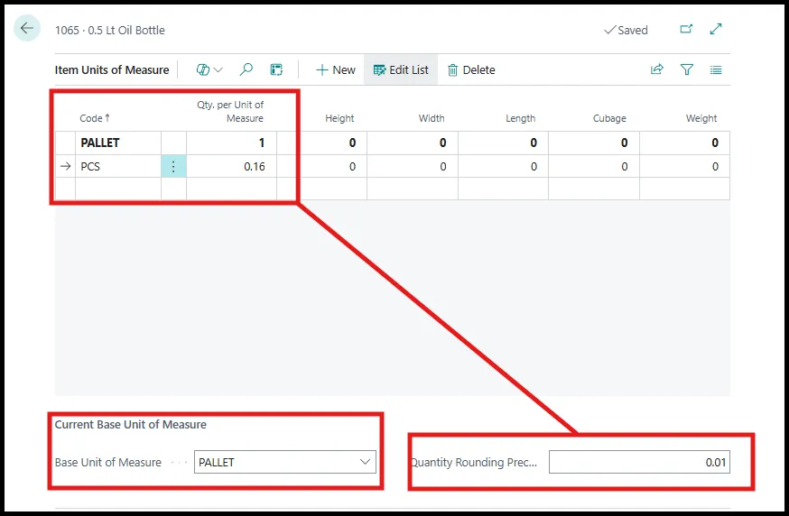 Item unit of measure with rounding precision