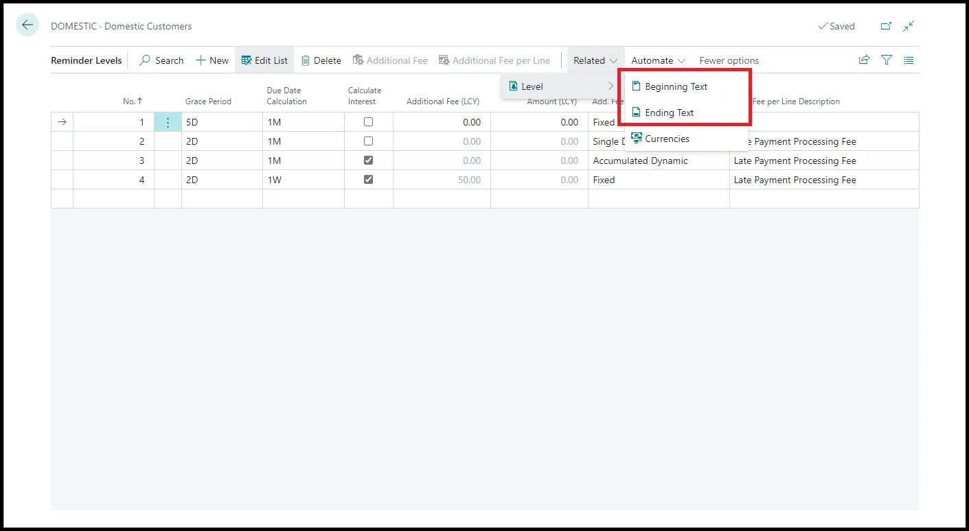 Beginning and ending text for customer reminders