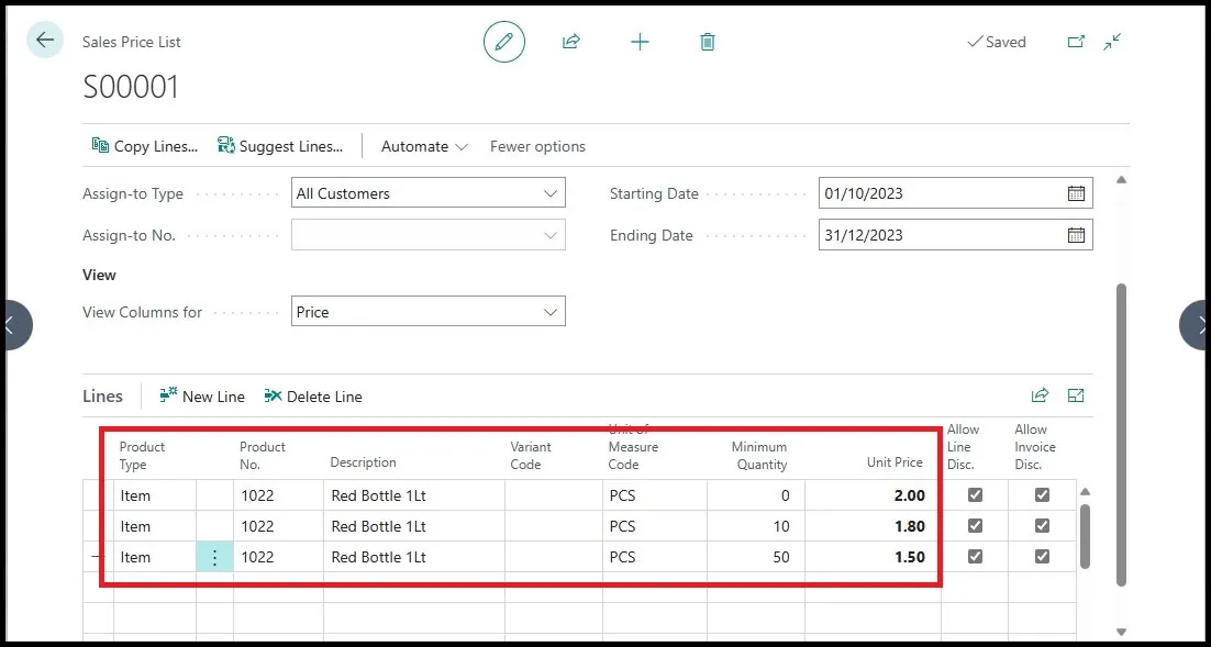 Sales Price List