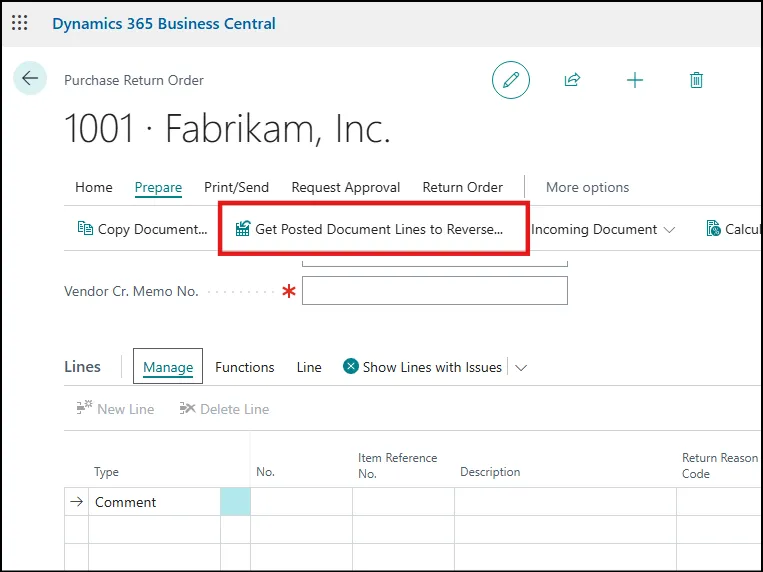 Get Posted Document Lines to Reverse