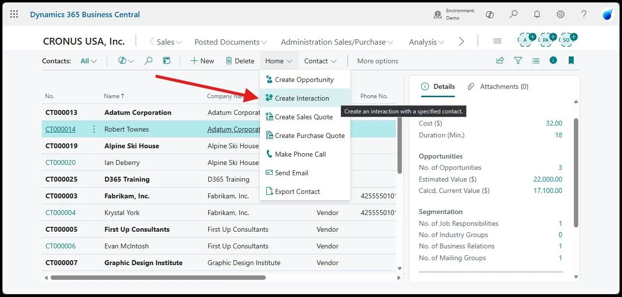 Create Interaction for Contacts