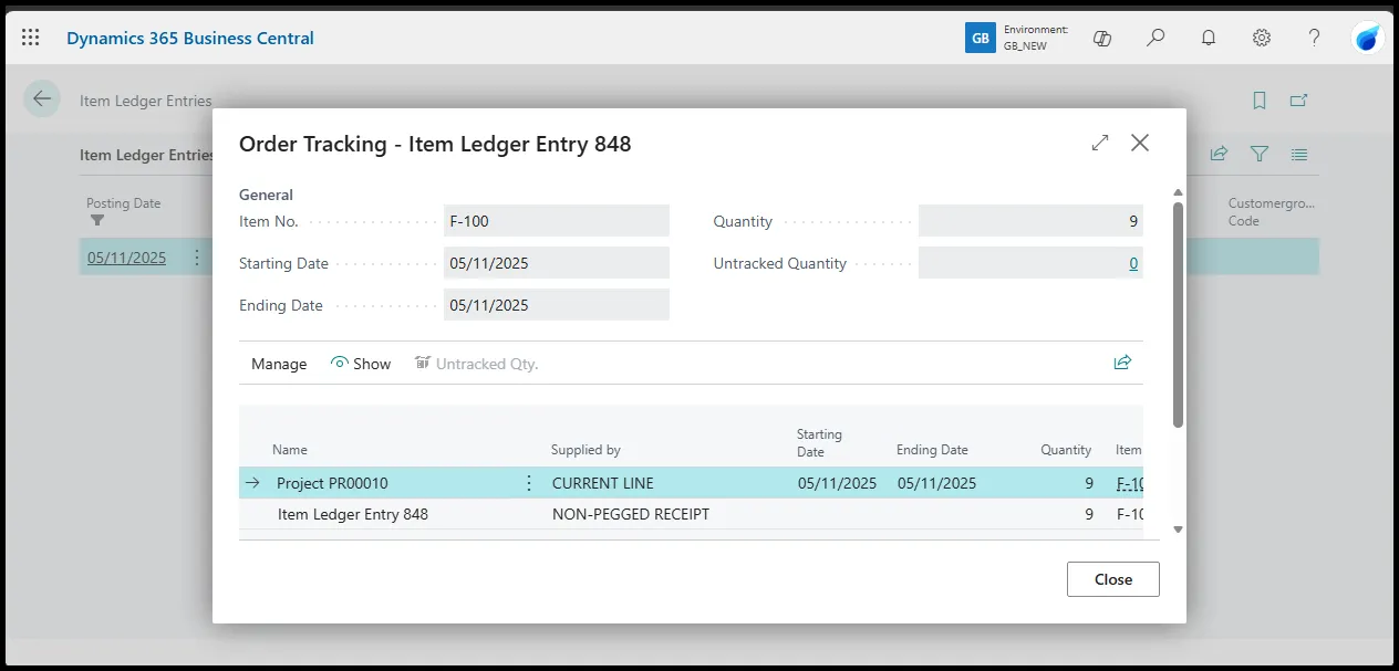 Order Tracking: Inventory linked to a Project