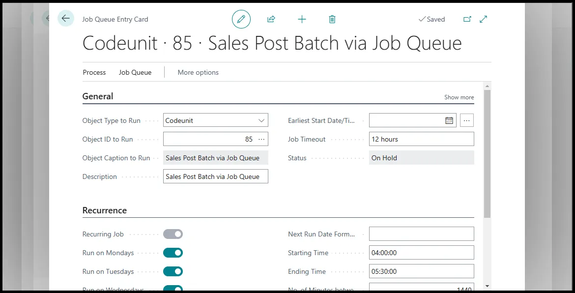 Sales post batch job via job queue