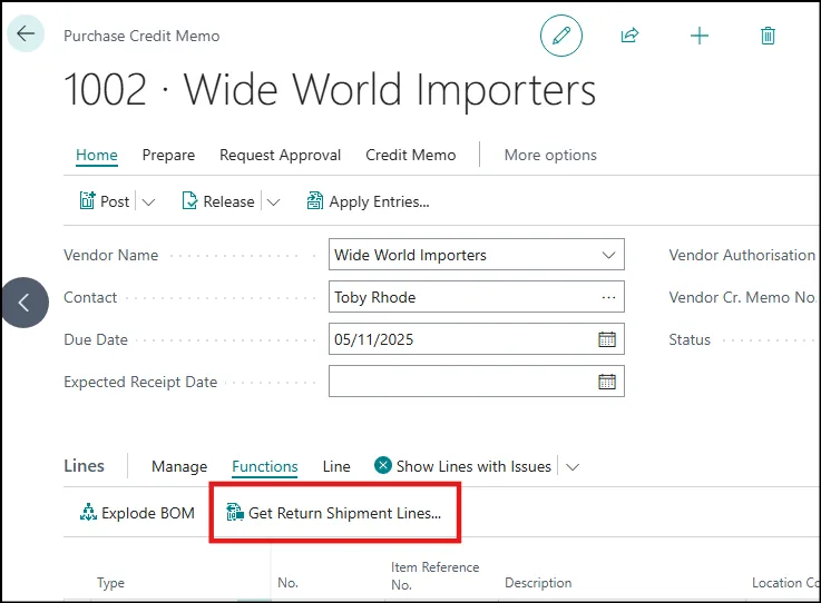 Get Return Shipment Lines
