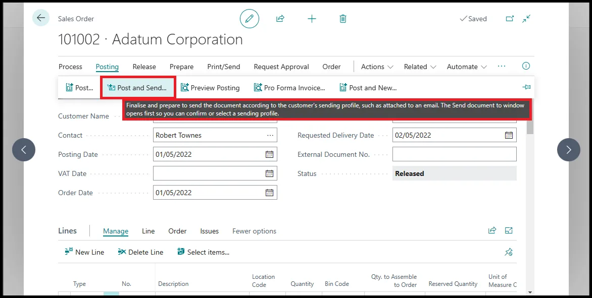 Post and invoice and send it to a customer
