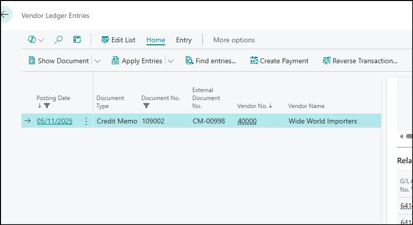 Vendor Ledger Entries