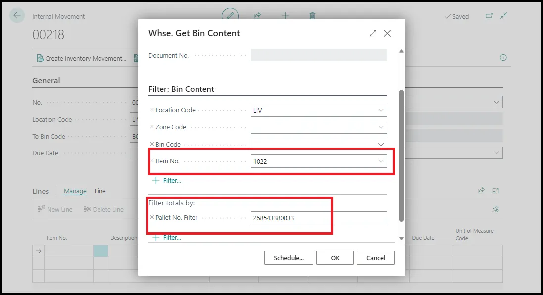 Get Bin Content Report Request Page