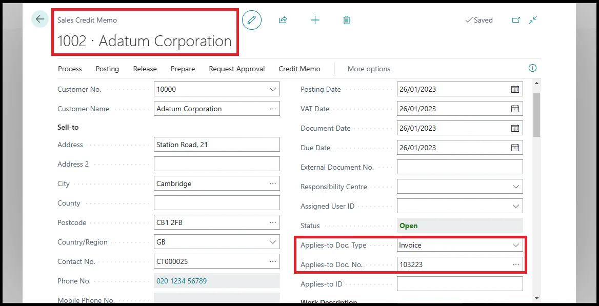 Sales credit memos