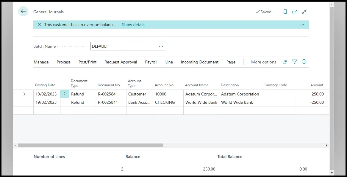 General journal for processing a customer refund
