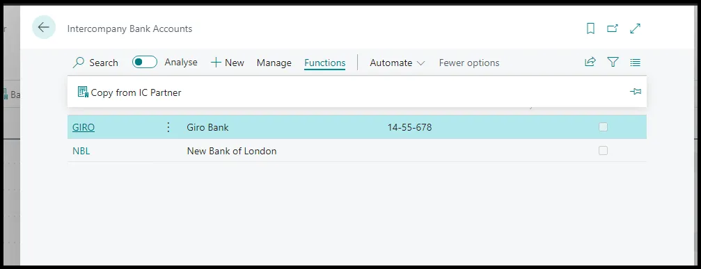 Intercompany Bank Account