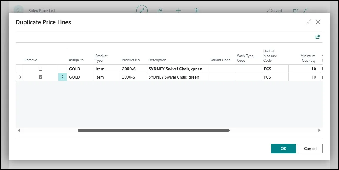 Sales Price List Duplicate Lines