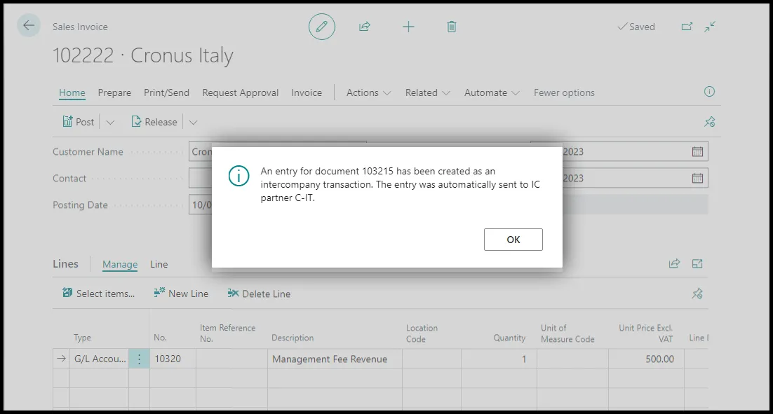 Intercompany Transaction - Sales Invoice