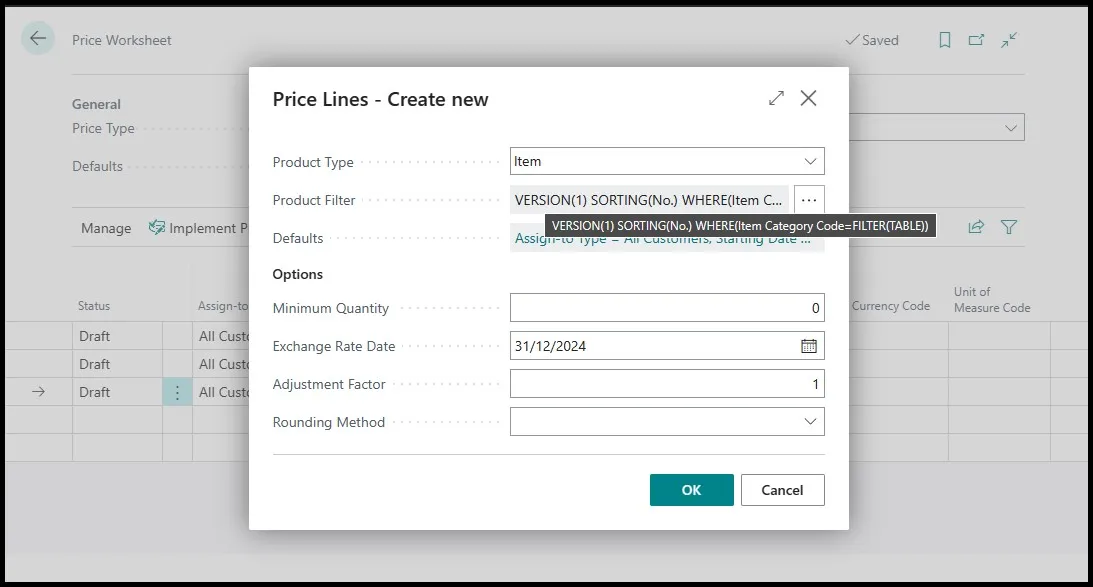 Price Worksheet