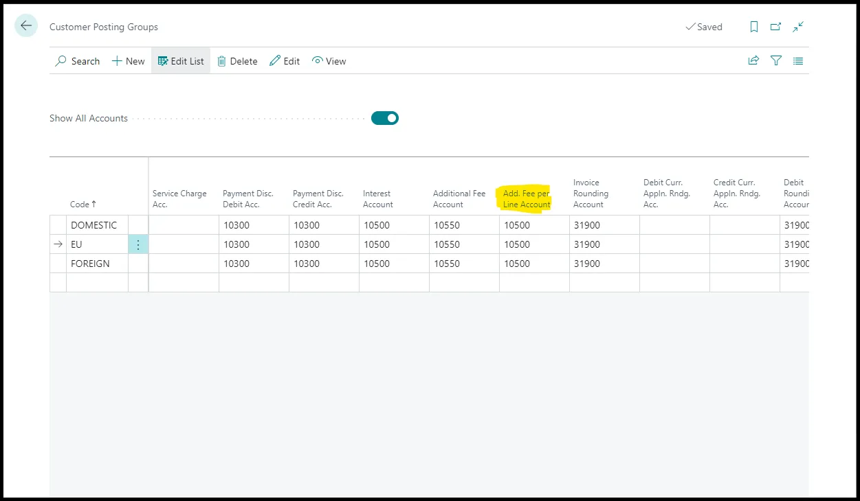 posting setup for additional fees