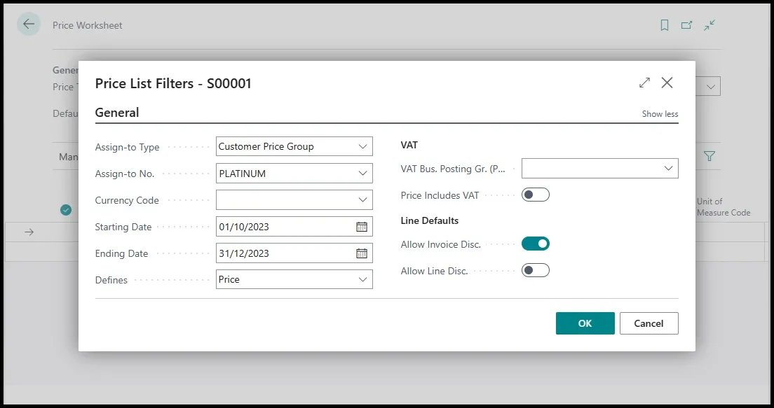 Price Worksheet