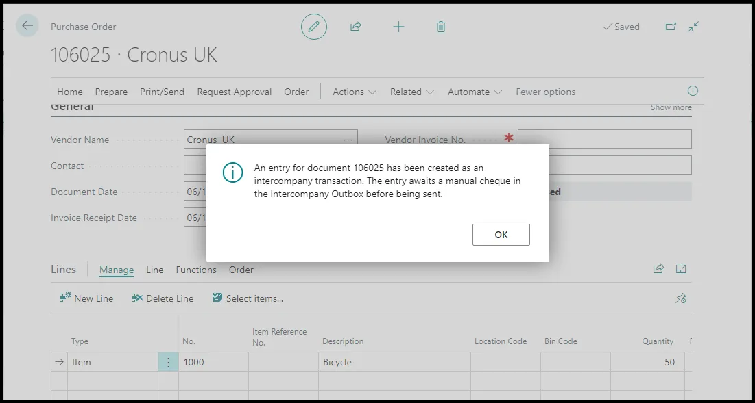 Intercompany Transaction - Purchase Order