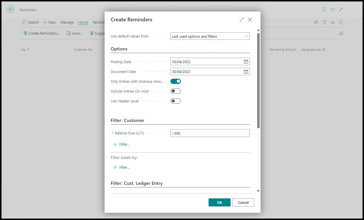 create reminders request page
