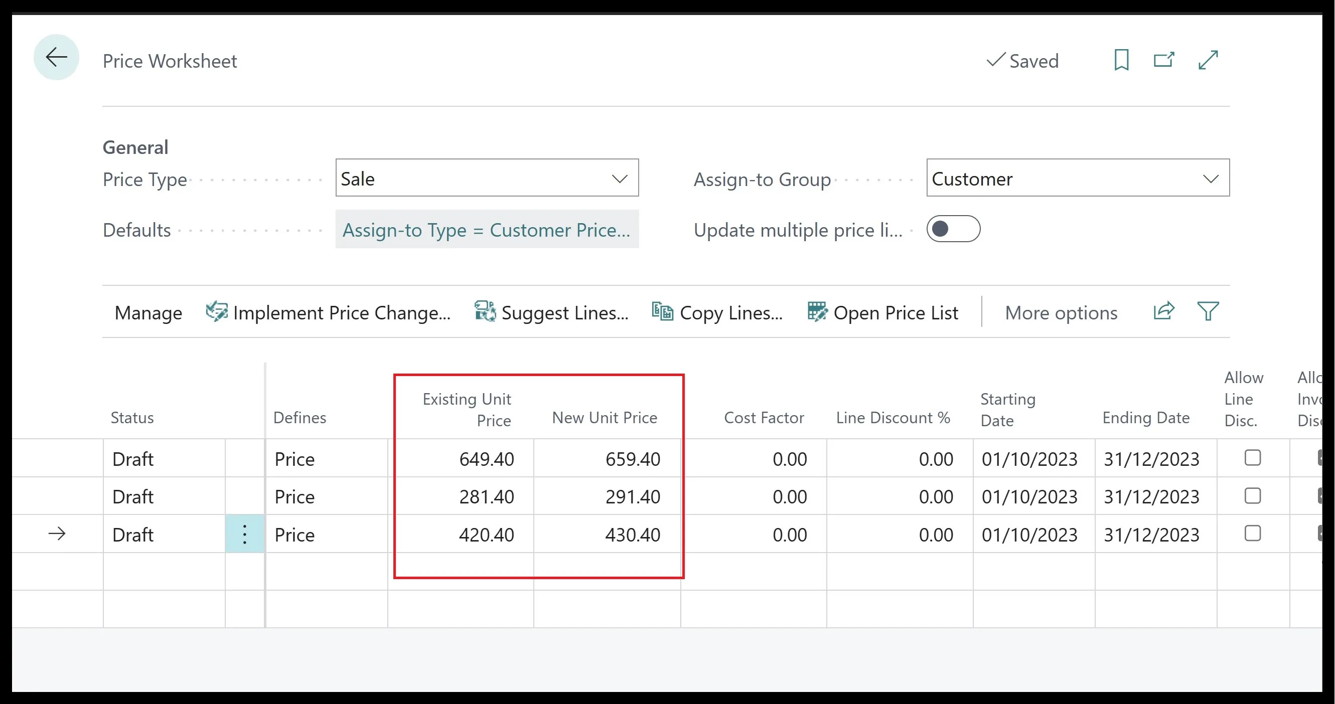 Price Worksheet