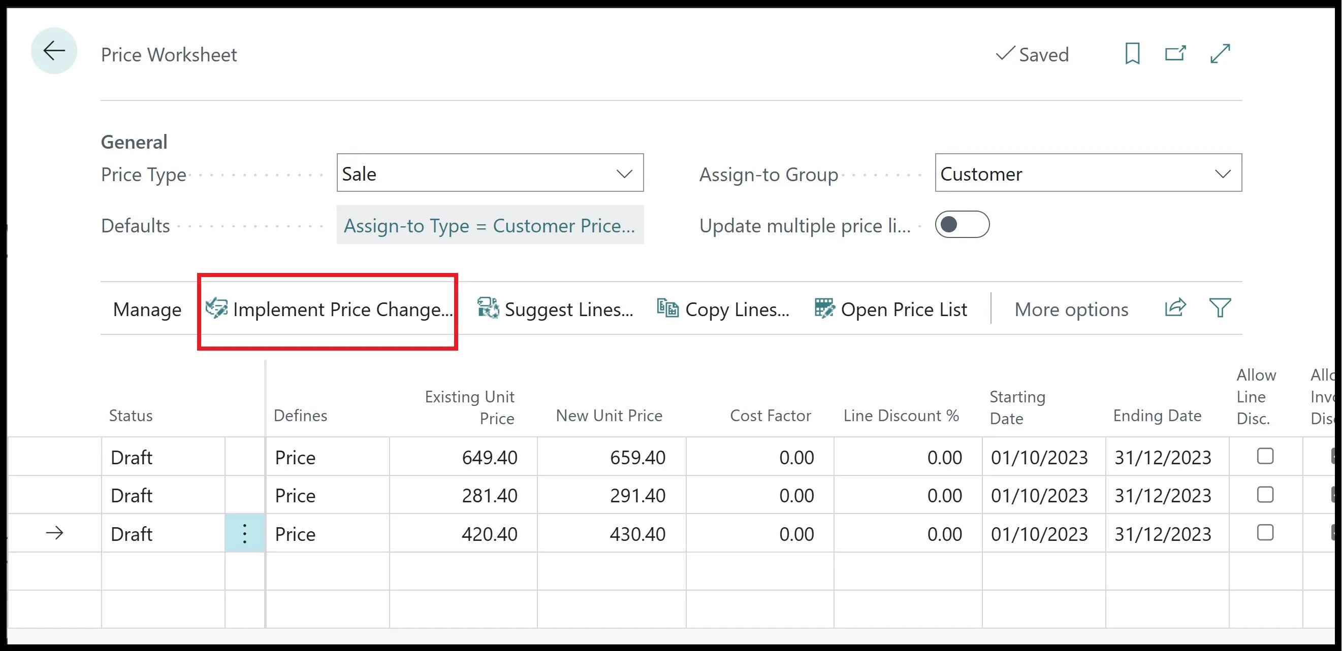 Price Worksheet
