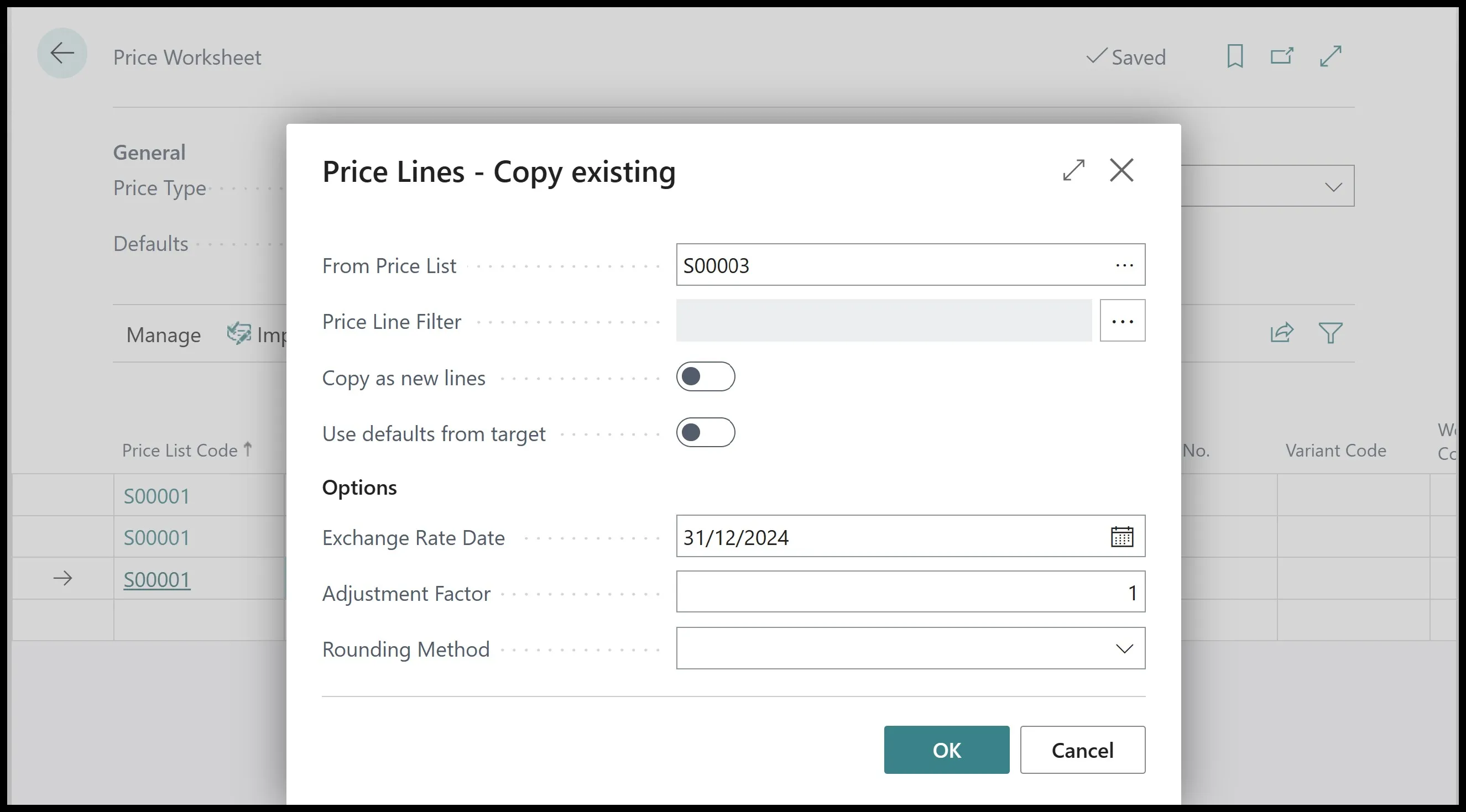Price Worksheet Copy Lines