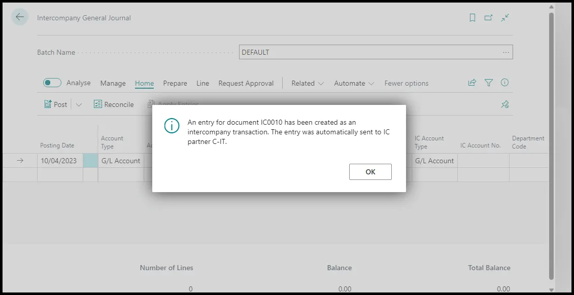 Intercompany Transaction - General Journal