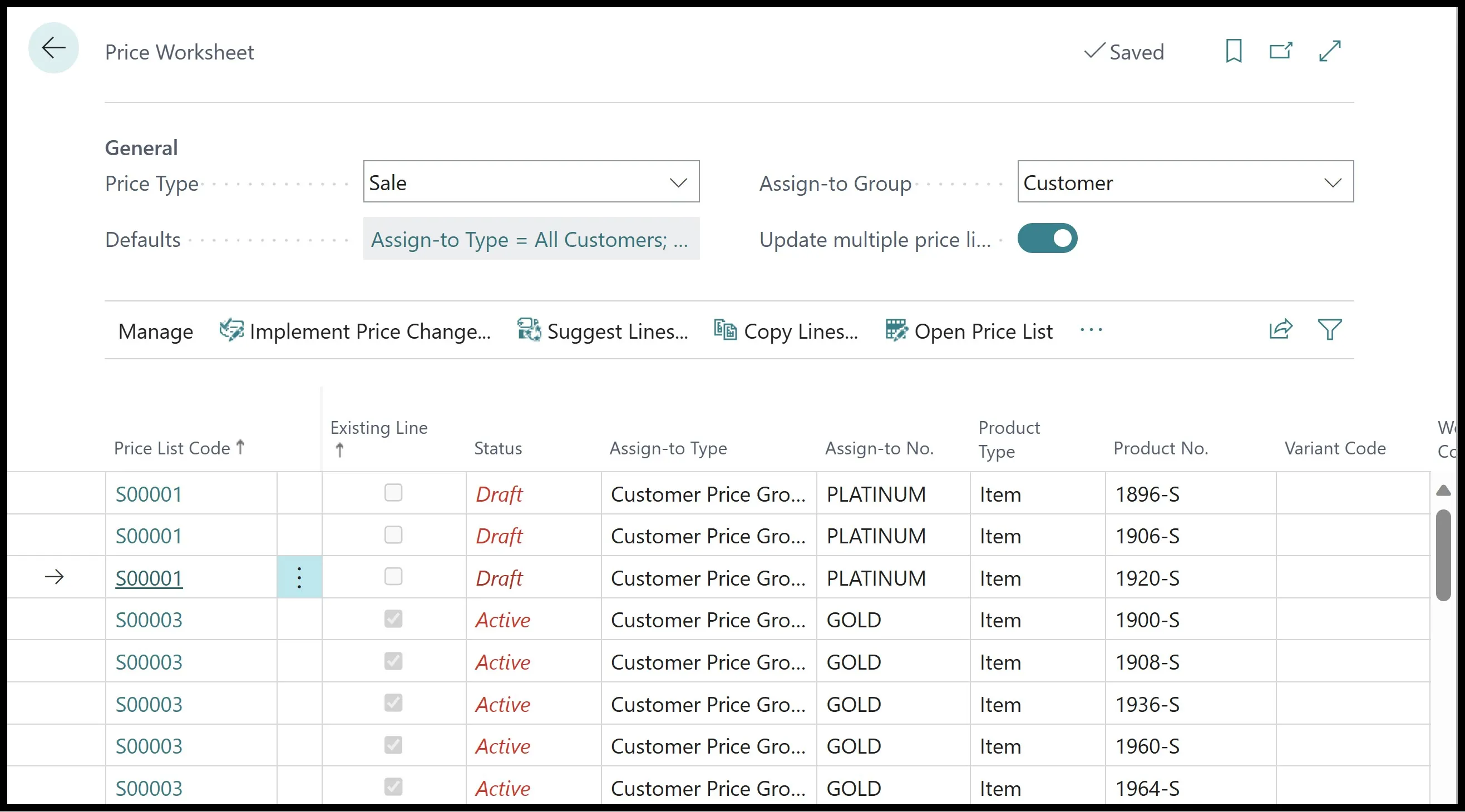 Price Worksheet